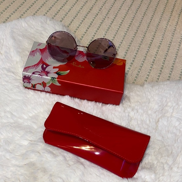 Pomellato Round Pink Rhinestone Sunglasses - Picture 1 of 11
